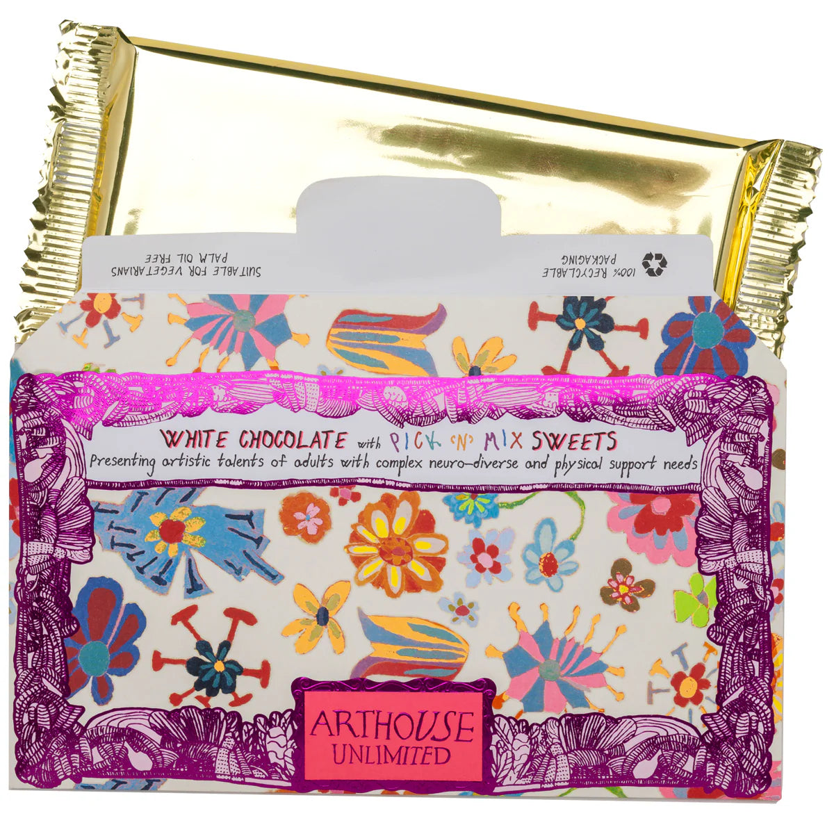 Arthouse Unlimited Chocolate Bar. Yellow Daffodil, White Chocolate Bar with White Chocolate Assorted Pick 'n' Mix Sweets. 