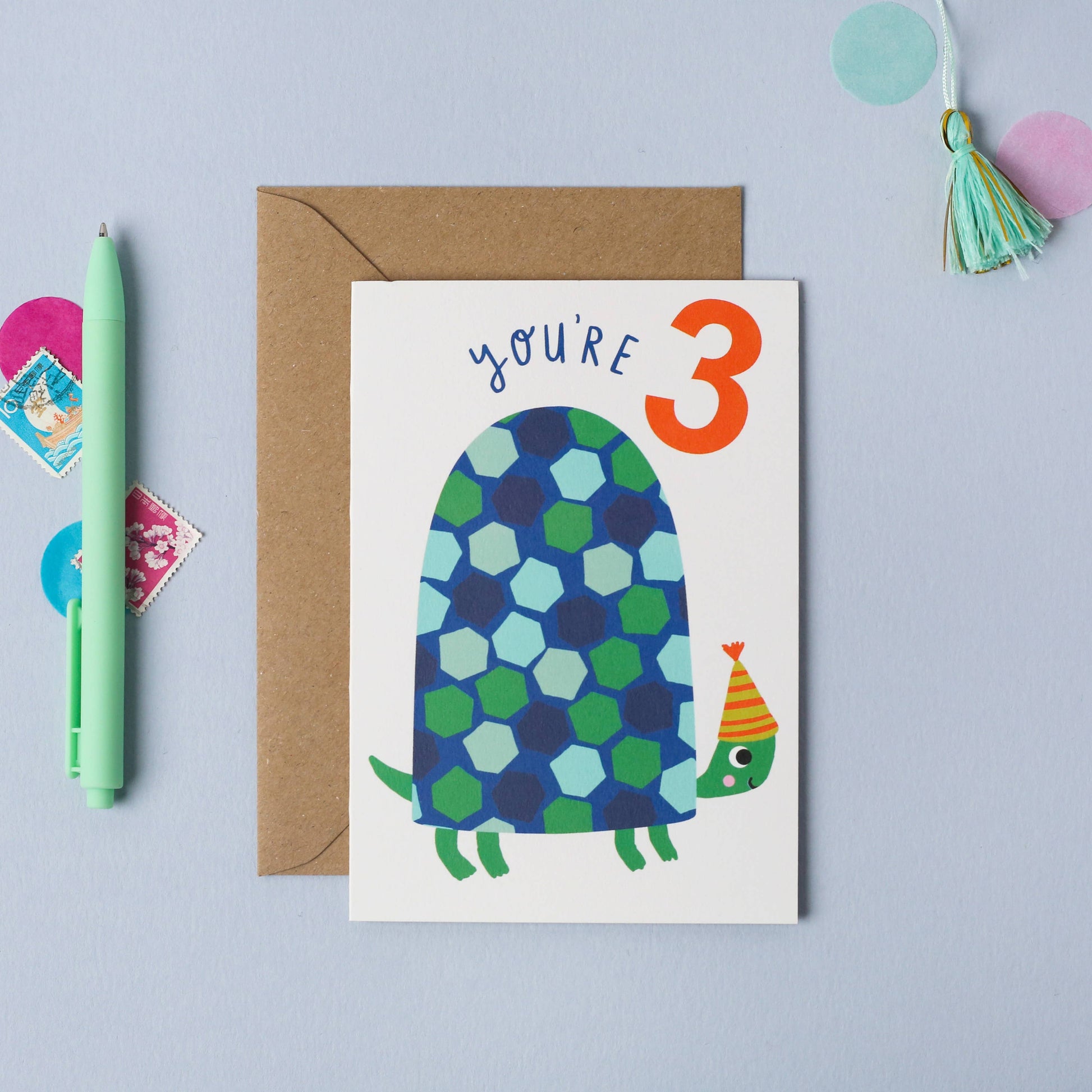 Age 3 Turtle Kid's Birthday Card