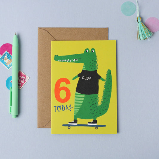 Age 6 Croc Kid's Birthday Card