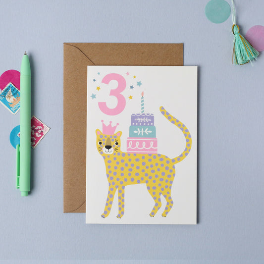 Age 3 Leopard Kid's Birthday Card