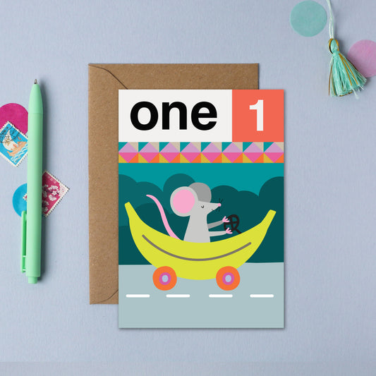 Mouse One 1st Birthday Card