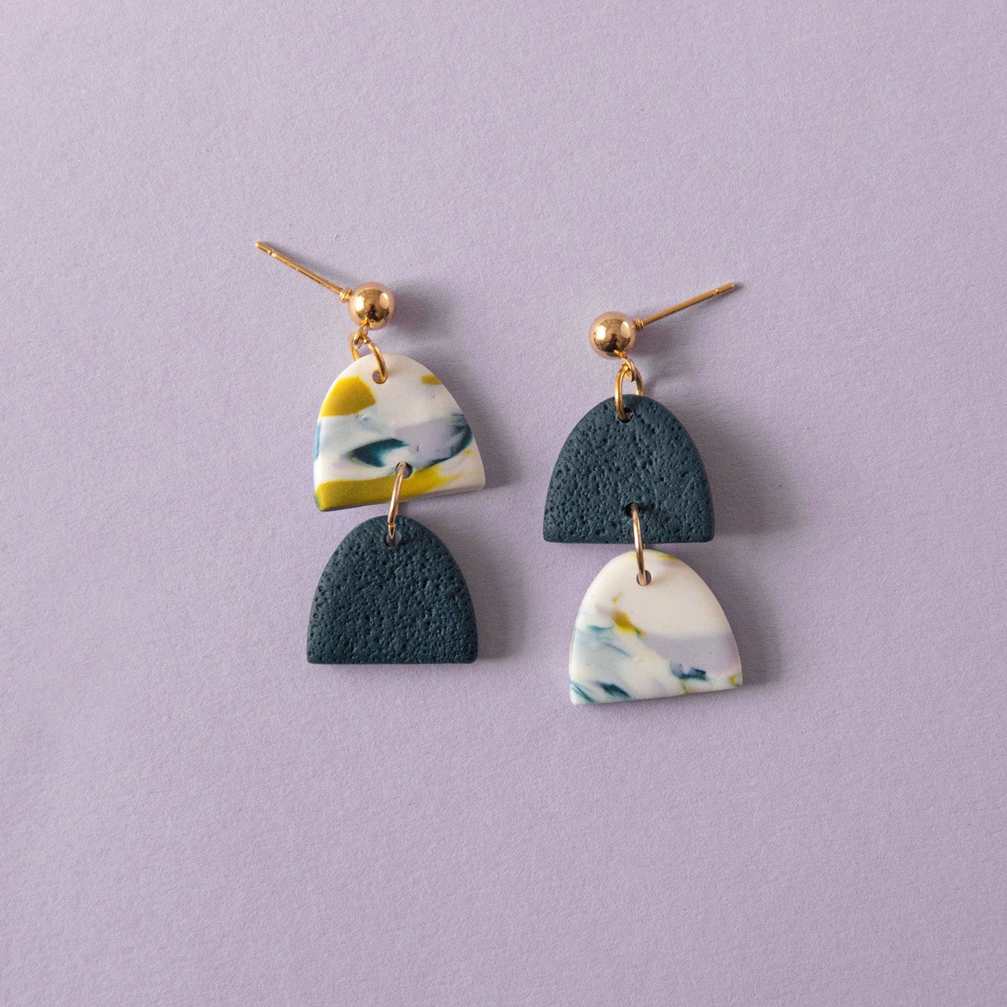 Two by Two Earrings - Teal, Lilac & Chartreuse