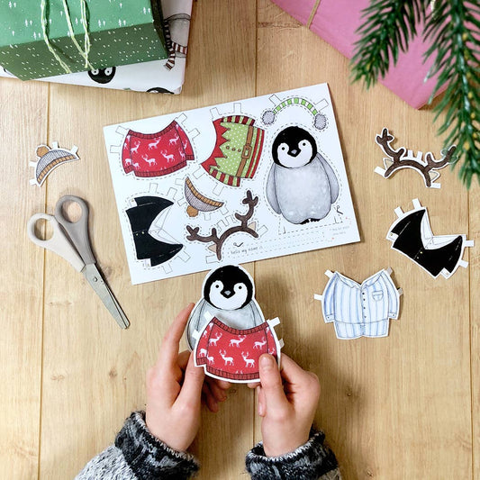 Dress Up A Penguin Card. A5 cut out Christmas Card.