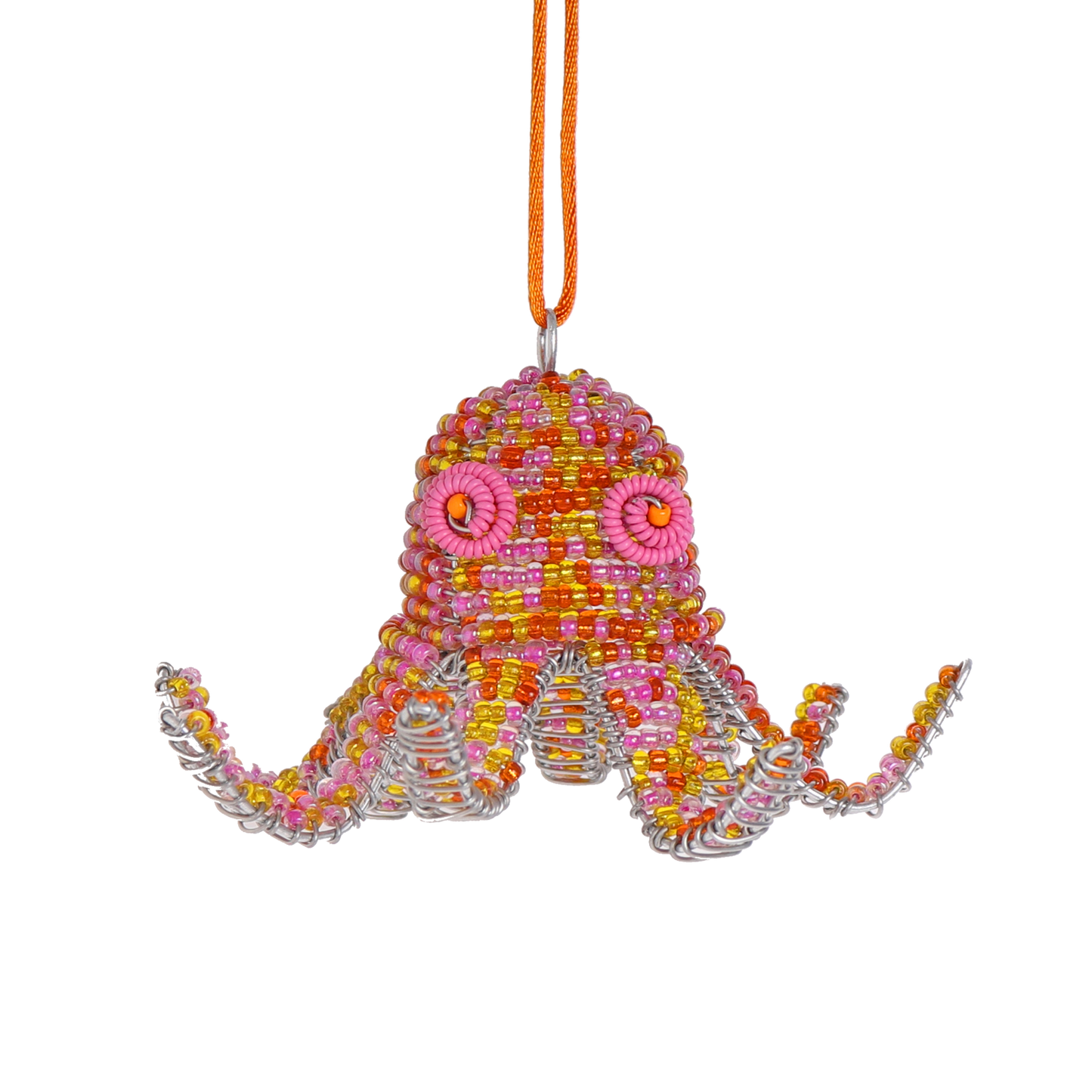 Christmas Beaded Octopus Decoration. Made from glass beads and wire.