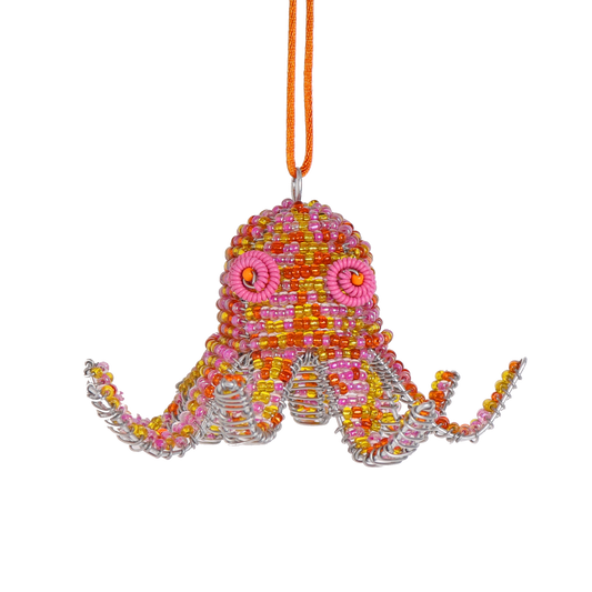 Christmas Beaded Octopus Decoration. Made from glass beads and wire.