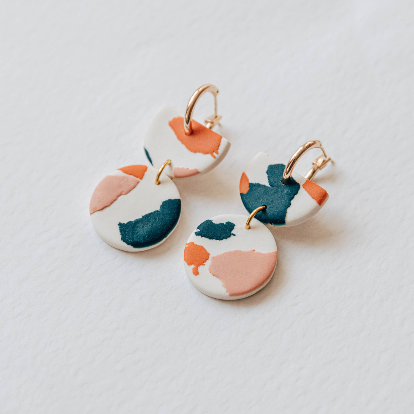 Stephanie Hoop Earrings - Pink & Orange Terrazzo