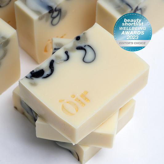 Peppermint, Lavender, Patchouli, Tea Tree Soap Oir Soap. A luxurious, plastic free, replacement for shower gel. Winner of an Editor's Choice award in the 2023 Beauty Shortlist awards. This gorgeous soap with Peppermint, Lavender, Patchouli, Tea Tree smells as good as it looks.