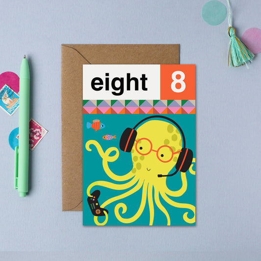 Octopus Eight 8th Birthday Card