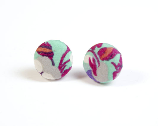 Button Stud Earrings - Hot House Blooms: Sarah