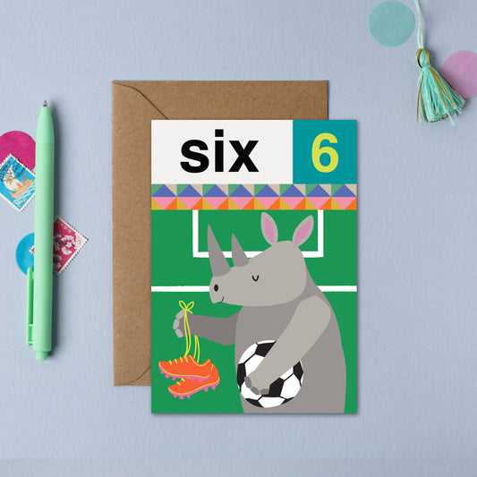 Rhino Six 6th Birthday Card