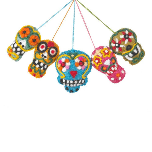 Day of the Dead Sugar Skulls Hanging Felt Decoration (Set of 5)