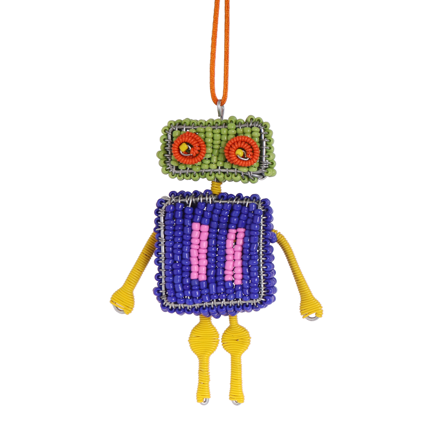 Christmas Beaded Block Robot Decoration. Made from glass beads and wire.