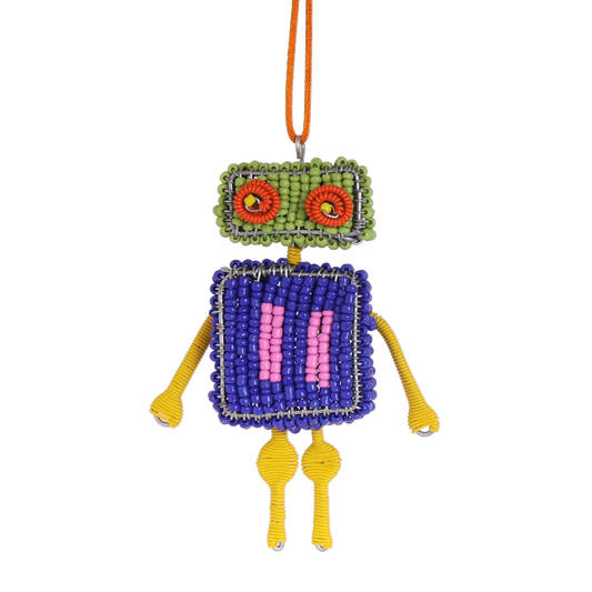 Christmas Beaded Block Robot Decoration. Made from glass beads and wire.