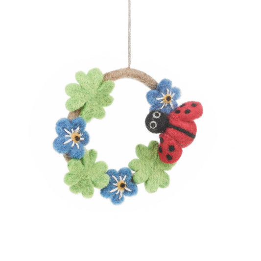 Handmade Felt Ladybird Mini Wreath Hanging Decoration