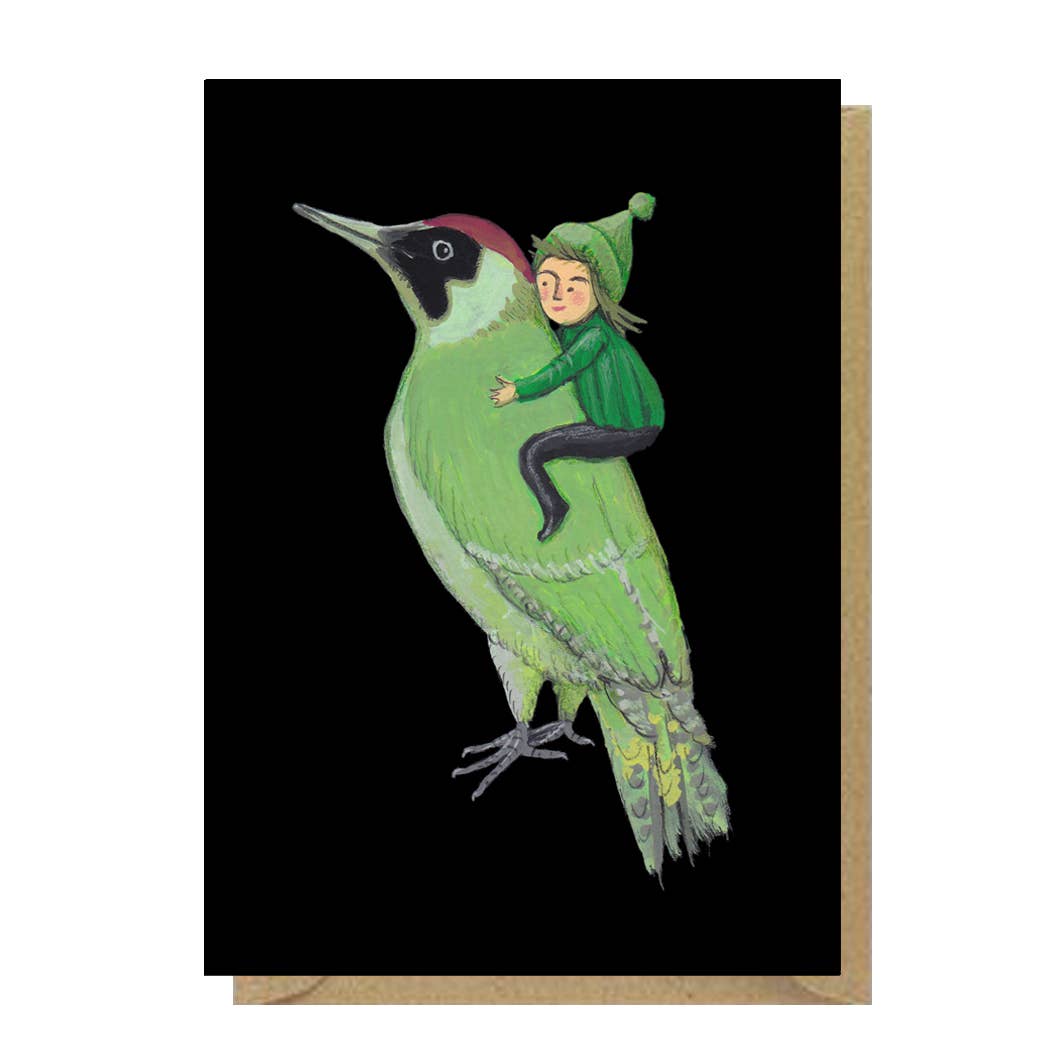 Green Woodpecker and Elf Greetings Card