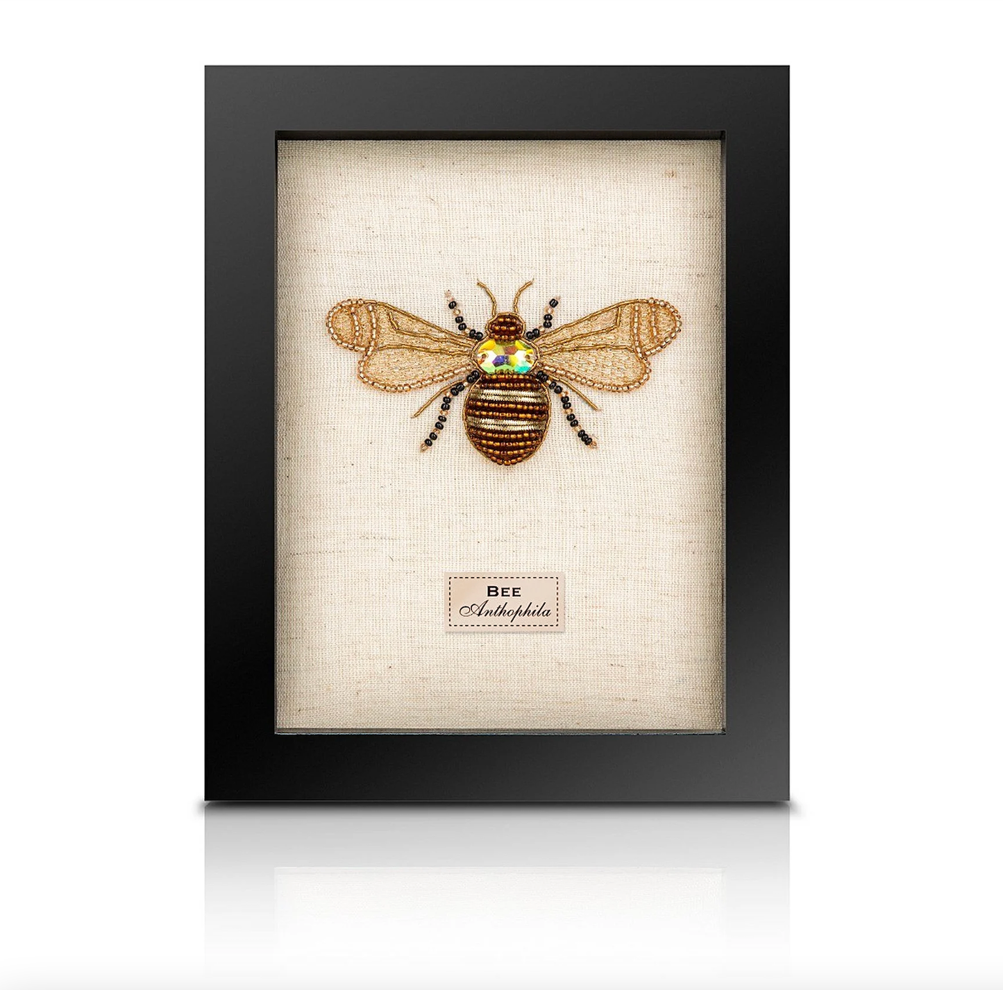 Framed Hand Embroidered Beaded Bee