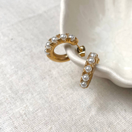 Gold Pearl Hoop Earrings