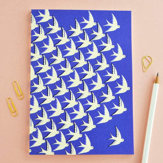 Birds Inflight In Blue Blank A5 Notebook