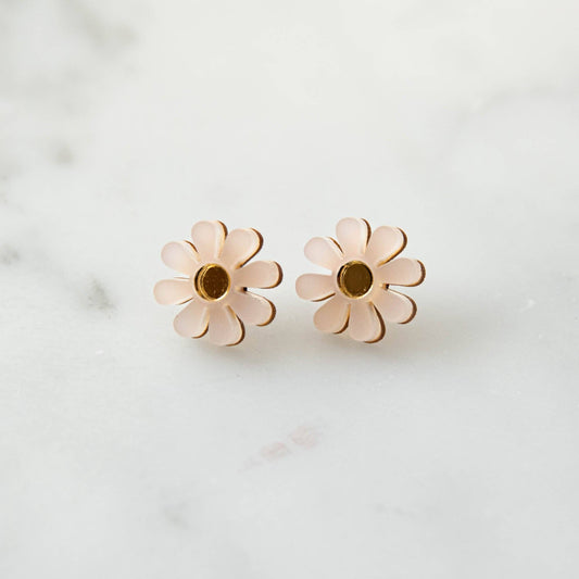 Daisy Stud Earrings in Frosty White and Gold: White