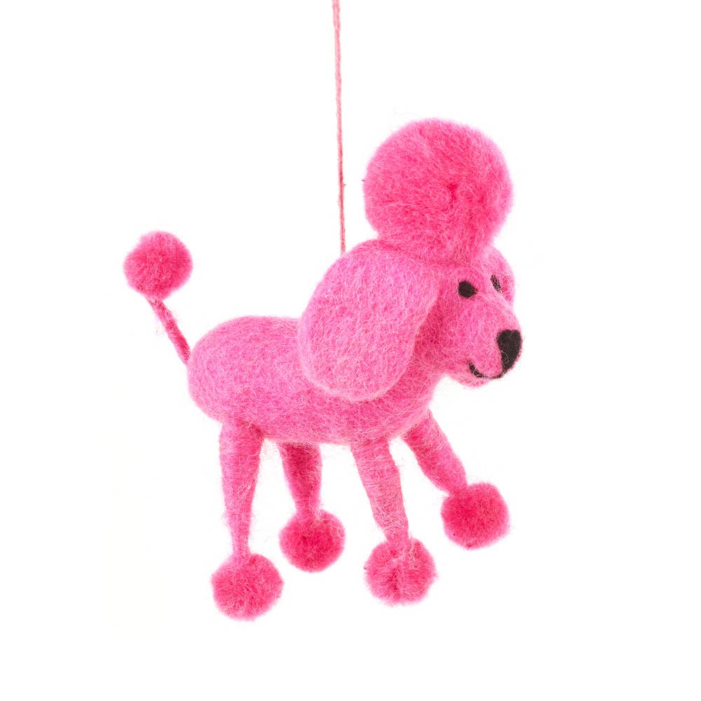 Perez the Poodle Dog Decoration. Perez the Poodle is feeling extra fly this festive season! Bright pink, a permed poof on top of his head and with legs to match, this pretentiously perfect little poodle is a perfect pressie for any pooch enthusiast