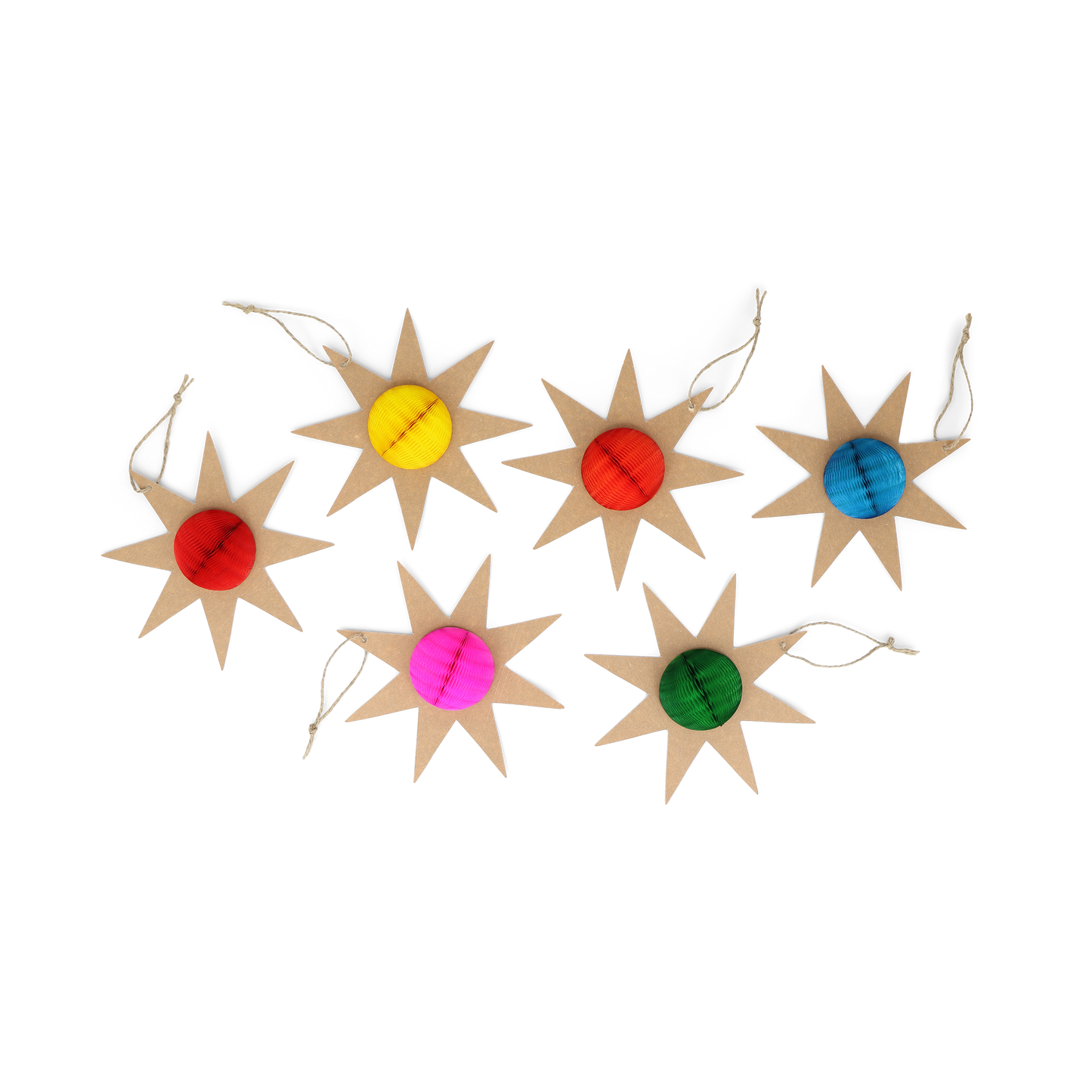 Rainbow Honeycomb Ball Star Tags - Set of 6