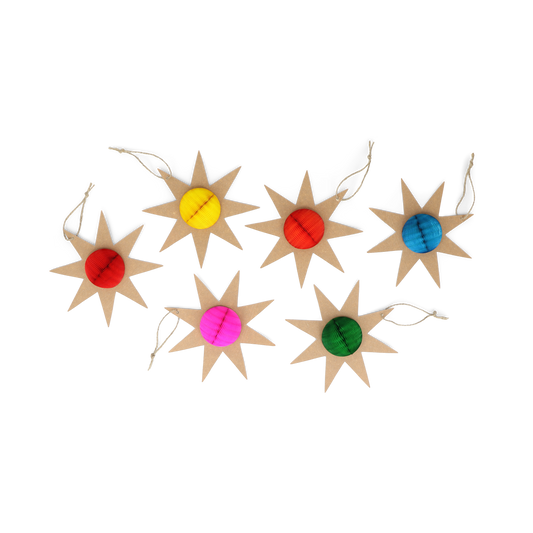 Rainbow Honeycomb Ball Star Tags - Set of 6