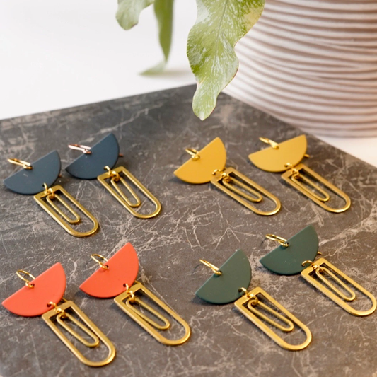 Colour and Brass Geometric Earrings - Mustard Yellow