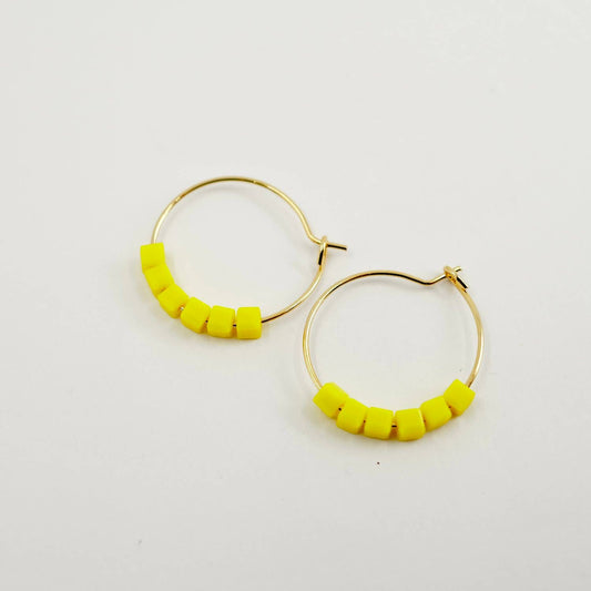 Kaleidoscope Neon | Neon Yellow Beaded Hoops