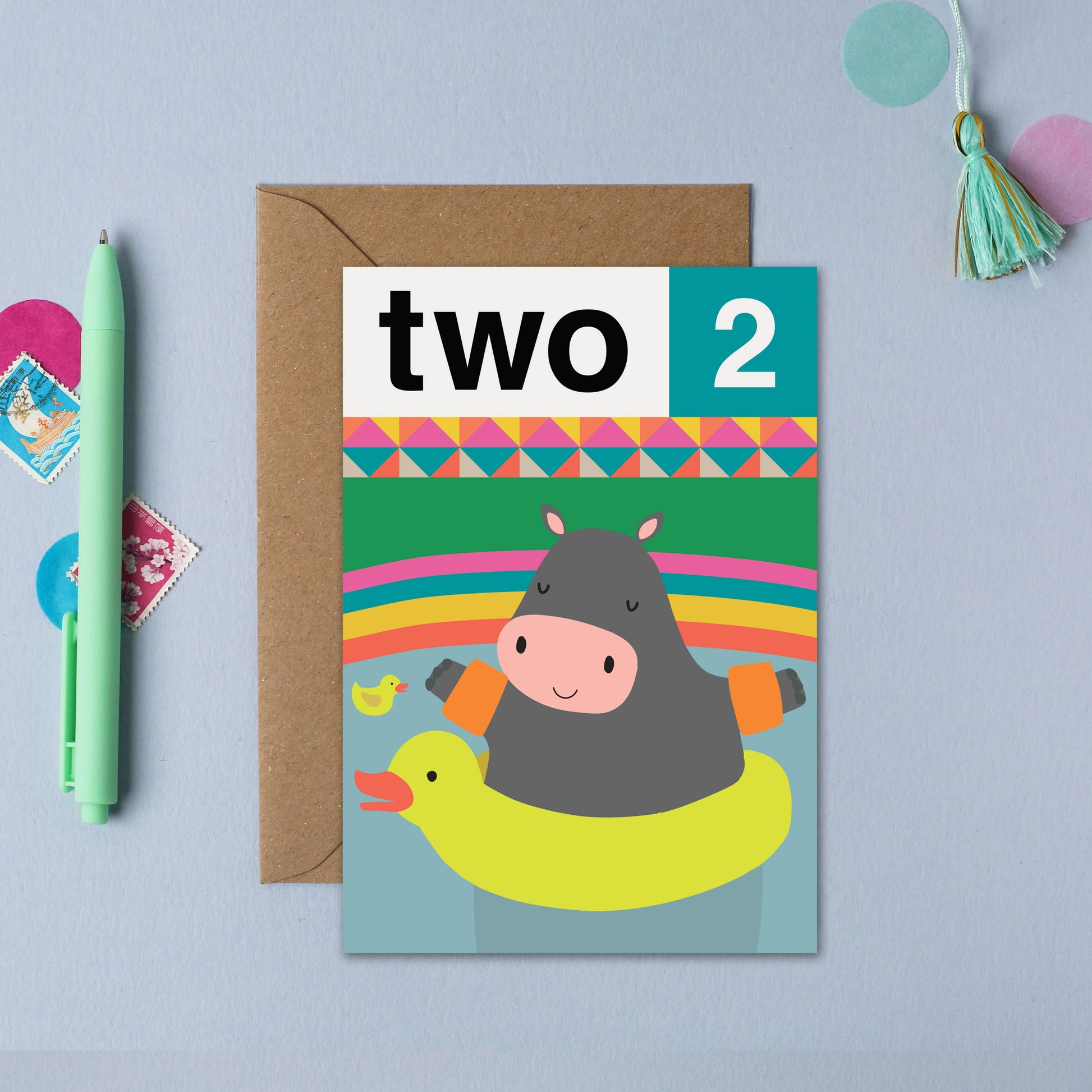 Hippo Two 2nd Birthday Card