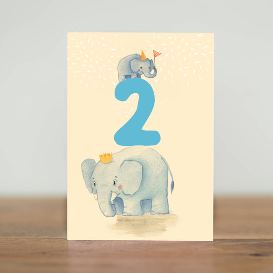 The perfect card for a second birthday! Let's hear it for all the 2 year olds, with this playful pair of elephants. Sustainably made in the UK