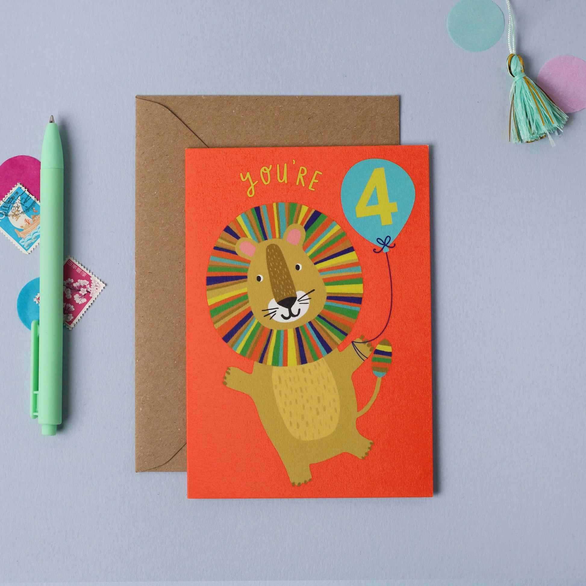 Age 4 Lion Kid's Birthday Card