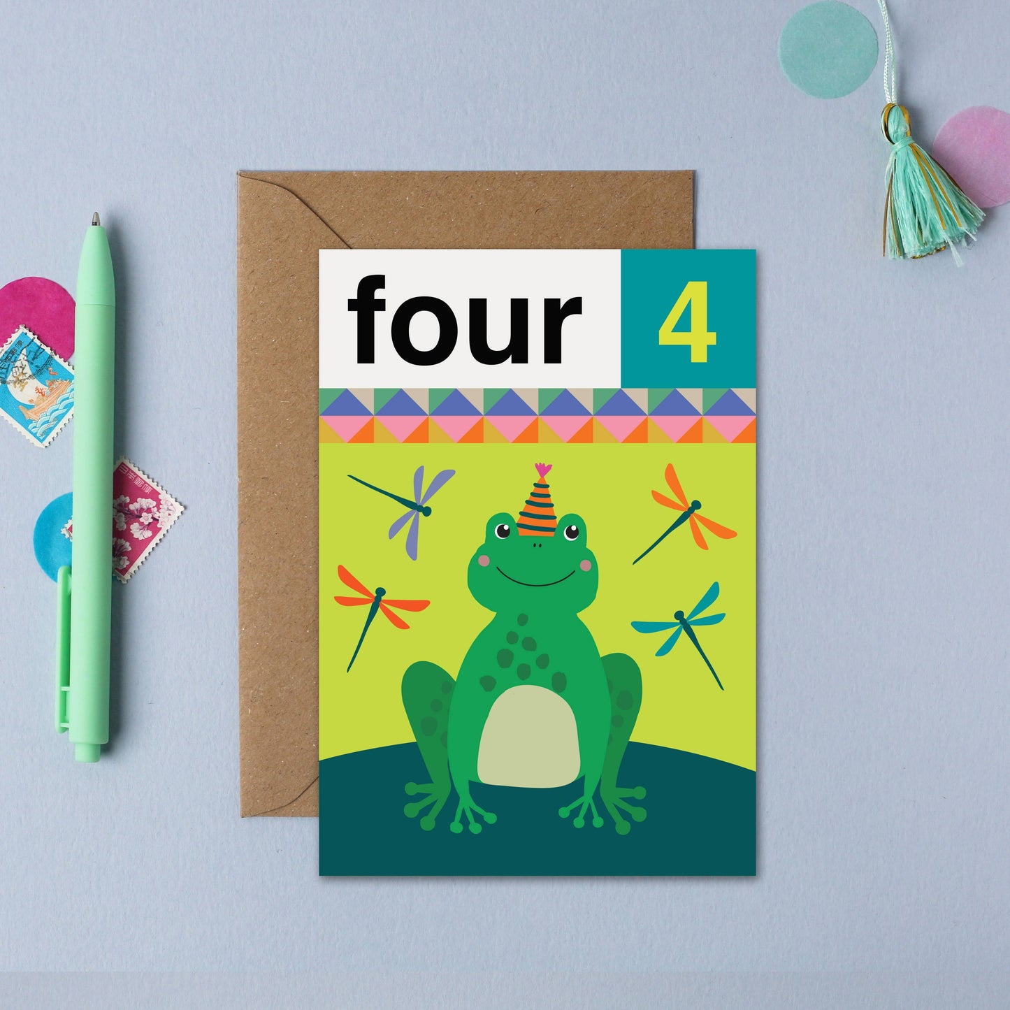 Frog Four 4th Birthday Card