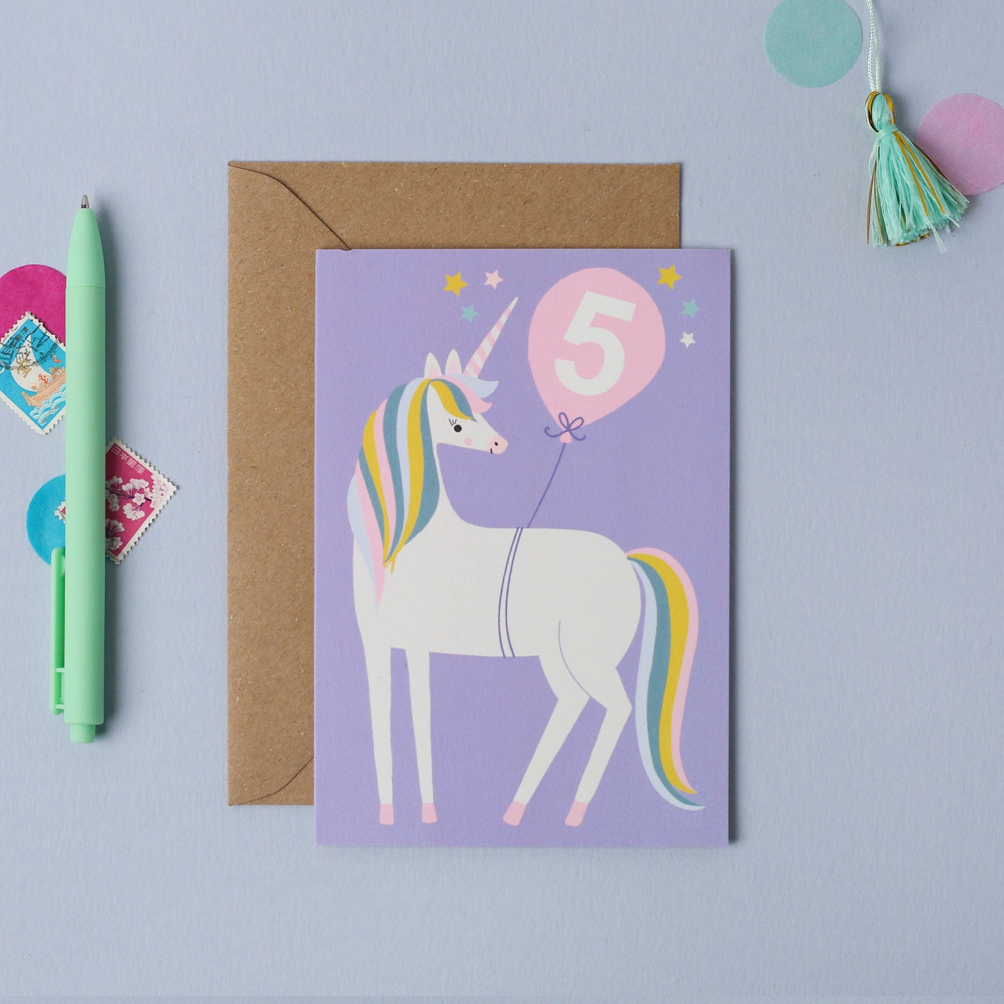 Age 5 Unicorn Kid's Birthday Card