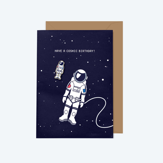 Astronaut Greeting Card & Wooden Pin Gift Set