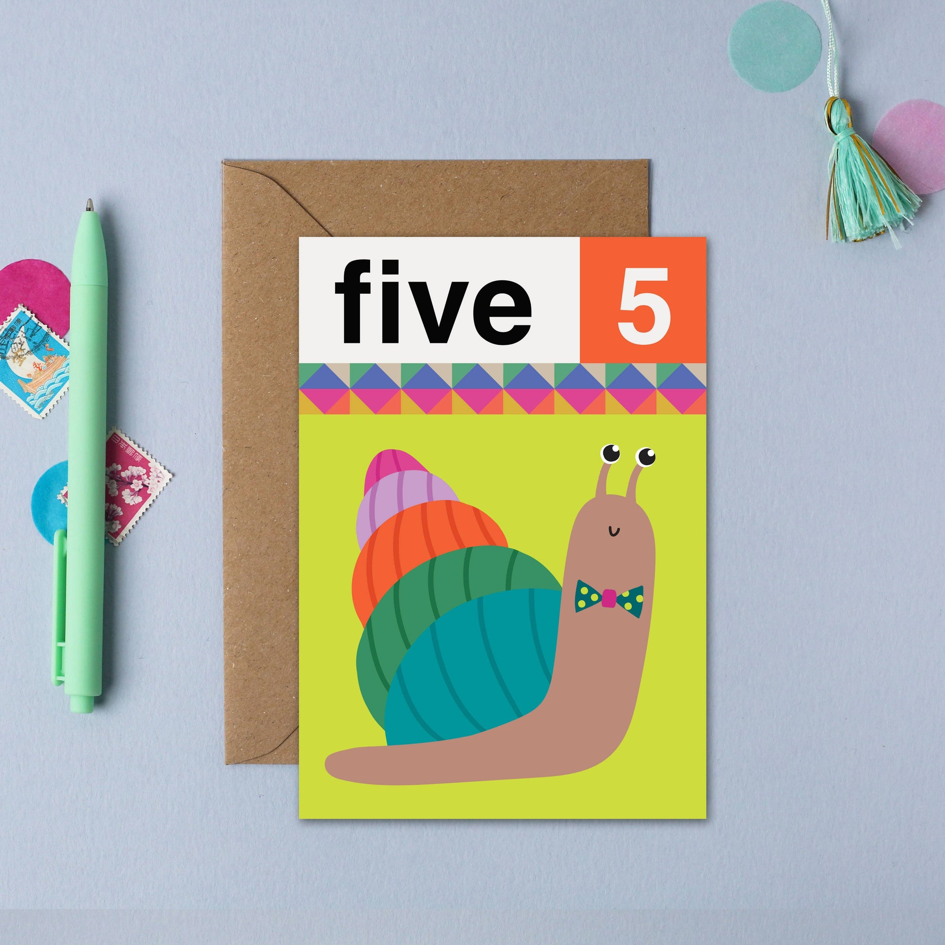 Snail Five 5th Birthday Card