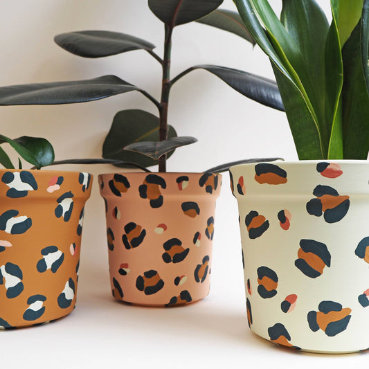 Large Leopard Print Planters - Ochre