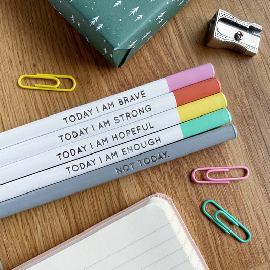 Set Of Five 'Today I Am' Positive Pencils