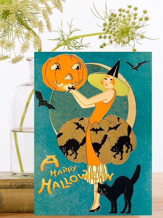 Black Cat & Pumpkin Halloween Card