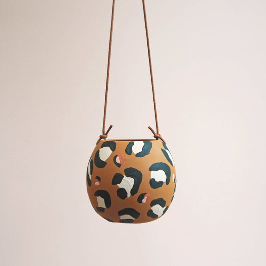 Leopard Print Round Hanging Planters - Ochre & Tan