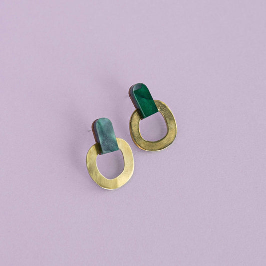 Around Brass Stud Earrings in Teal