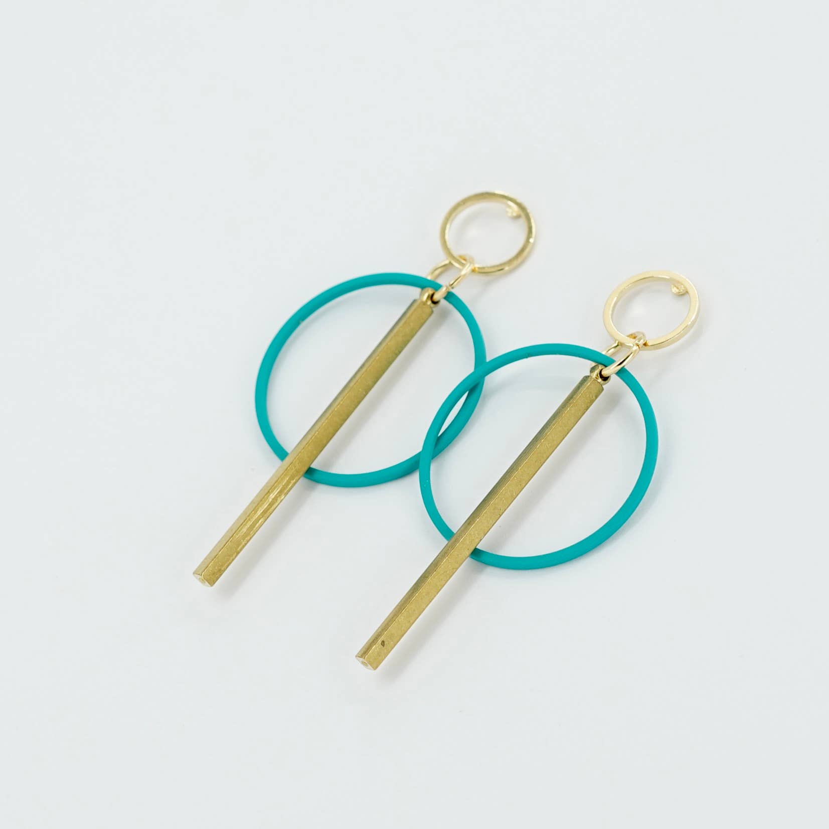 Simple Lines Geometric Drop Earrings - Turquoise