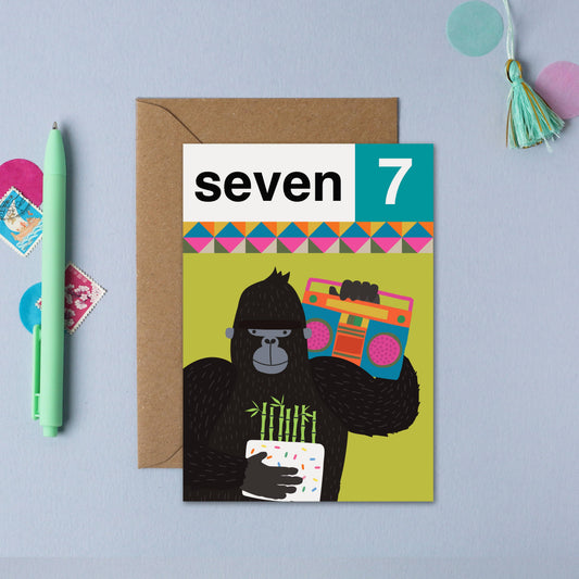 Gorilla Seven 7th Birthday Card